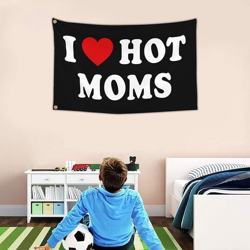 I Love Moms Flag - I Heart Hot Moms Funny Tapestry for Teen Girls Room Bedroom College Dorm - Mother's Day Birthday Valentines Day Decorations Banner Gifts in Saudi Arabia