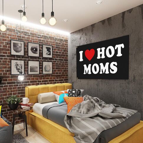 I Love Moms Flag - I Heart Hot Moms Funny Tapestry for Teen Girls Room Bedroom College Dorm - Mother's Day Birthday Valentines Day Decorations Banner Gifts in Saudi Arabia