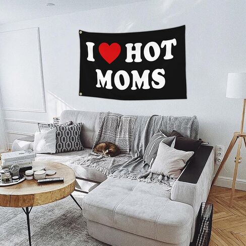 I Love Moms Flag - I Heart Hot Moms Funny Tapestry for Teen Girls Room Bedroom College Dorm - Mother's Day Birthday Valentines Day Decorations Banner Gifts in Saudi Arabia