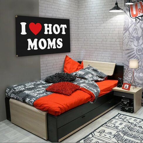 I Love Moms Flag - I Heart Hot Moms Funny Tapestry for Teen Girls Room Bedroom College Dorm - Mother's Day Birthday Valentines Day Decorations Banner Gifts in Saudi Arabia