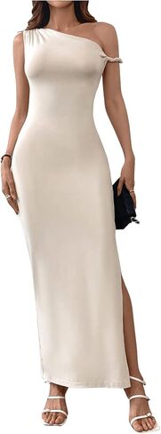 GORGLITTER Women's Asymmetrical Bodycon Maxi Long Dress One Shoulder Sleeveless Ruched Graduation Going Out Dresses in Saudi Arabia