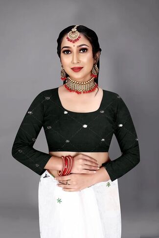 Women's Cotton Saree For Ethnic Wear, Flower Embroidery Traditional Wear For Party with Unstitched Blouse in Saudi Arabia