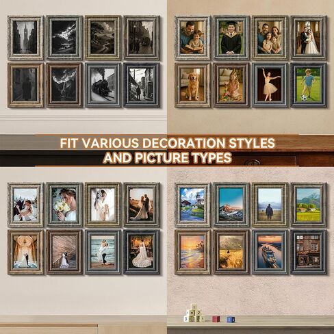 4x6 Picture Frames Set of 8,Classic American Vintage Rustic Farmhouse Style Photo Frames, High Definition Real Glass,for Tabletop or Wall Hanging in Saudi Arabia