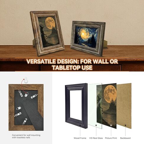 4x6 Picture Frames Set of 8,Classic American Vintage Rustic Farmhouse Style Photo Frames, High Definition Real Glass,for Tabletop or Wall Hanging in Saudi Arabia