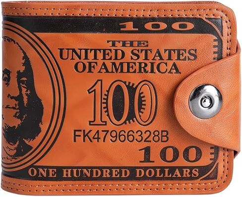 Men's Brown Leather Bifold Wallet - 100 Dollar Bill Pattern, Credit Card Holder, ID Card & Photo Organizer, Billfold in Saudi Arabia