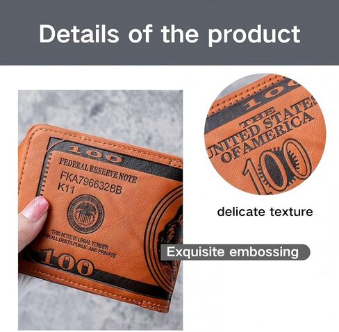 Men's Brown Leather Bifold Wallet - 100 Dollar Bill Pattern, Credit Card Holder, ID Card & Photo Organizer, Billfold in Saudi Arabia
