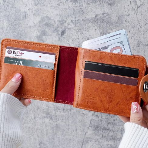 Men's Brown Leather Bifold Wallet - 100 Dollar Bill Pattern, Credit Card Holder, ID Card & Photo Organizer, Billfold in Saudi Arabia