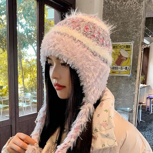 WUOHDW النساء الشتاء شيربا قبعات صغيرة الشتاء قبعة إيرفلاب قبعة منسوجة تزلج الثلوج القبعات متماسكة الجمجمة قبعات الطقس البارد قبعة تدفئة in Kuwait