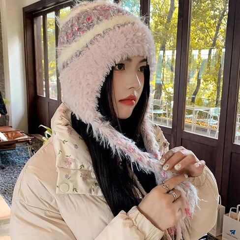 WUOHDW النساء الشتاء شيربا قبعات صغيرة الشتاء قبعة إيرفلاب قبعة منسوجة تزلج الثلوج القبعات متماسكة الجمجمة قبعات الطقس البارد قبعة تدفئة in Kuwait