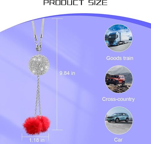 Bling Car Hanging Ornament for Rearview Mirror, Crystal Rhinestones Fuzzy Plush Ball Vehicle Mirror Hanging Charm, Diamond Auto Interior Rear View Decor Pendant, Universal Fit (Black) in Saudi Arabia
