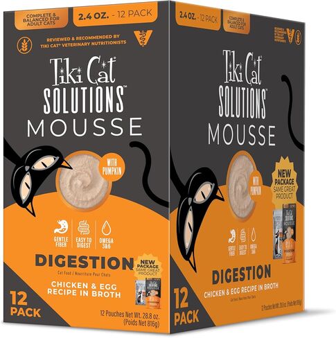 Tiki Cat Solutions Mousse Multipack Wet Cat Food, Digestion, Chicken & Egg, 2.4 oz. Pouch (12 Count) in Saudi Arabia