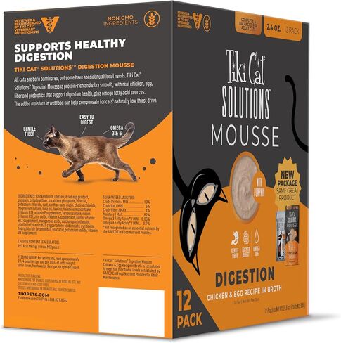Tiki Cat Solutions Mousse Multipack Wet Cat Food, Digestion, Chicken & Egg, 2.4 oz. Pouch (12 Count) in Saudi Arabia