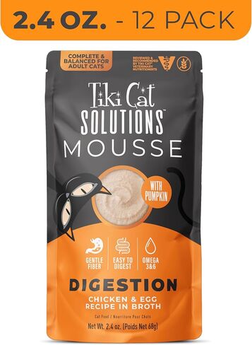 Tiki Cat Solutions Mousse Multipack Wet Cat Food, Digestion, Chicken & Egg, 2.4 oz. Pouch (12 Count) in Saudi Arabia