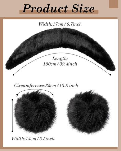 Winter Faux Fur Collar Cuffs Set Black Fluffy Collar Scarf Fake Wrist Cuffs Winter Neck Shawl Warmer for Women in Saudi Arabia