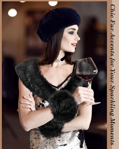 Winter Faux Fur Collar Cuffs Set Black Fluffy Collar Scarf Fake Wrist Cuffs Winter Neck Shawl Warmer for Women in Saudi Arabia