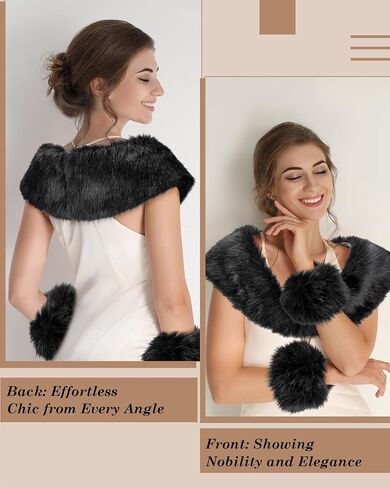 Winter Faux Fur Collar Cuffs Set Black Fluffy Collar Scarf Fake Wrist Cuffs Winter Neck Shawl Warmer for Women in Saudi Arabia