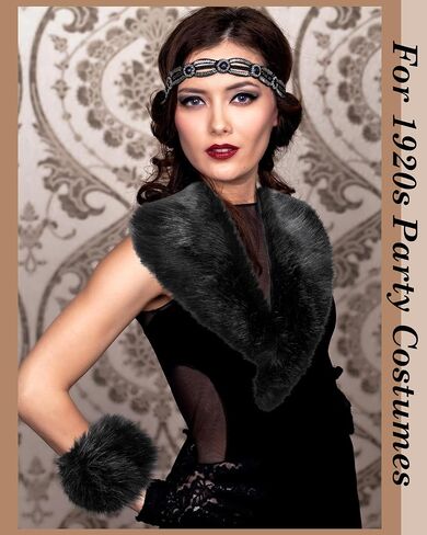Winter Faux Fur Collar Cuffs Set Black Fluffy Collar Scarf Fake Wrist Cuffs Winter Neck Shawl Warmer for Women in Saudi Arabia