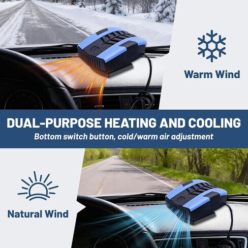 سخان السيارة، سخانات السيارة المحمولة 12 فولت ومزيل الصقيع، وصل سخان السيارة لمزيل ضباب الزجاج الأمامي مع سخانات السيارة الدوارة 360 درجة (أزرق) in Kuwait