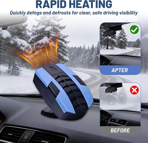 سخان السيارة، سخانات السيارة المحمولة 12 فولت ومزيل الصقيع، وصل سخان السيارة لمزيل ضباب الزجاج الأمامي مع سخانات السيارة الدوارة 360 درجة (أزرق) in Kuwait