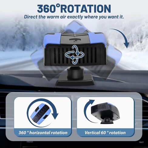 سخان السيارة، سخانات السيارة المحمولة 12 فولت ومزيل الصقيع، وصل سخان السيارة لمزيل ضباب الزجاج الأمامي مع سخانات السيارة الدوارة 360 درجة (أزرق) in Kuwait