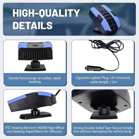 سخان السيارة، سخانات السيارة المحمولة 12 فولت ومزيل الصقيع، وصل سخان السيارة لمزيل ضباب الزجاج الأمامي مع سخانات السيارة الدوارة 360 درجة (أزرق) in Kuwait