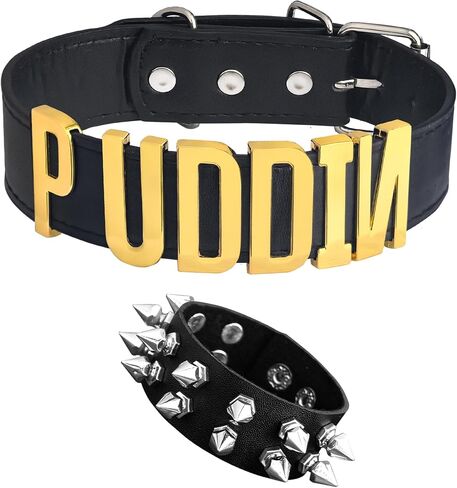 Puddin Choker Bracelet Set for Women Punk Letter Collar Leather Necklace Bracelet for Halloween Costumes Cosplay Accessories in Saudi Arabia