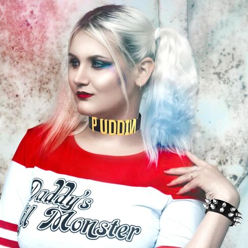 Puddin Choker Bracelet Set for Women Punk Letter Collar Leather Necklace Bracelet for Halloween Costumes Cosplay Accessories in Saudi Arabia