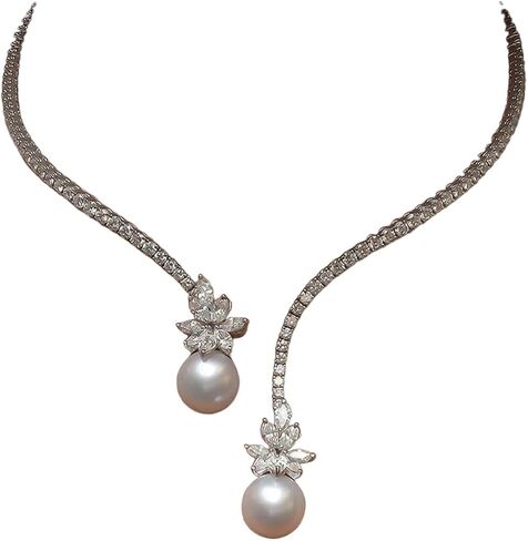 Exquisite Crystal Collar Necklace For Women Clavicle Chain Pendant Rhinestone Open Choker Necklace Jewelry, As Pic, Peal-PTL JEWELRY-T3691 in Saudi Arabia