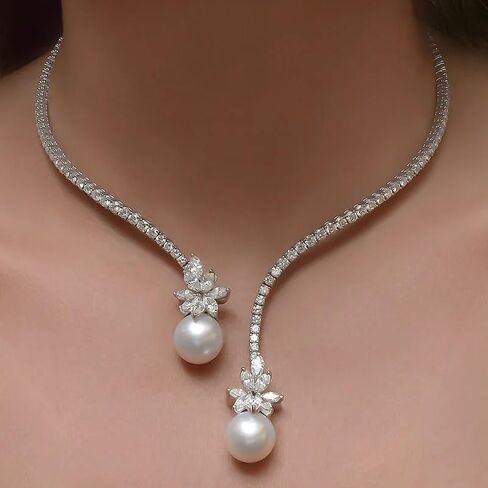 Exquisite Crystal Collar Necklace For Women Clavicle Chain Pendant Rhinestone Open Choker Necklace Jewelry, As Pic, Peal-PTL JEWELRY-T3691 in Saudi Arabia