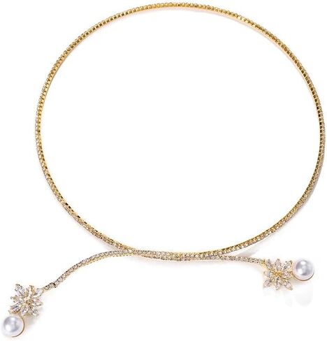 Exquisite Crystal Collar Necklace For Women Clavicle Chain Pendant Rhinestone Open Choker Necklace Jewelry, As Pic, Peal-PTL JEWELRY-T3691 in Saudi Arabia