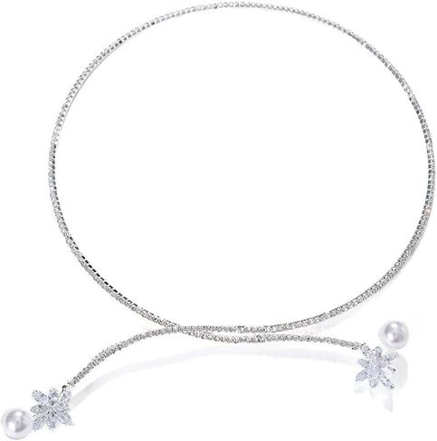 Exquisite Crystal Collar Necklace For Women Clavicle Chain Pendant Rhinestone Open Choker Necklace Jewelry, As Pic, Peal-PTL JEWELRY-T3691 in Saudi Arabia