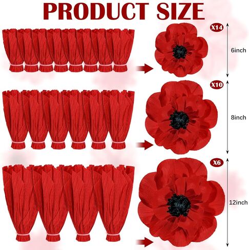 WILLBOND 30 Pcs Halloween Artificial Red Poppy Flowers Large Poppies Fake Flowers for Halloween Memorial Day Wicked Birthday Veterans Day Carnival Back to School Party Backdrop in Saudi Arabia