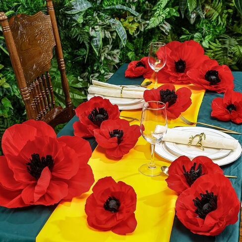 WILLBOND 30 Pcs Halloween Artificial Red Poppy Flowers Large Poppies Fake Flowers for Halloween Memorial Day Wicked Birthday Veterans Day Carnival Back to School Party Backdrop in Saudi Arabia