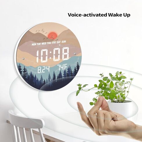 ساعة حائط رقمية مضاءة ذكية مع غروب الشمس تلقائيًا مع تقويم وقت درجة الحرارة وساعات عرض كبيرة 12/24 ساعة LED حديثة لغرفة المعيشة وغرفة النوم والمكتب وديكور المطبخ 12 بوصة in Kuwait