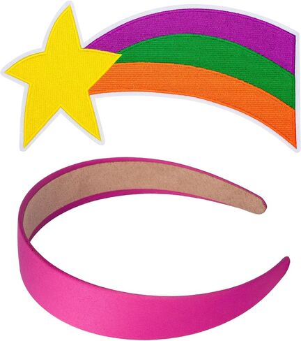 2Pcs Large Shooting Star Patch and Pink Satin Headband Rainbow Sweater Patch Halloween Cosplay Accessories for Women in Saudi Arabia