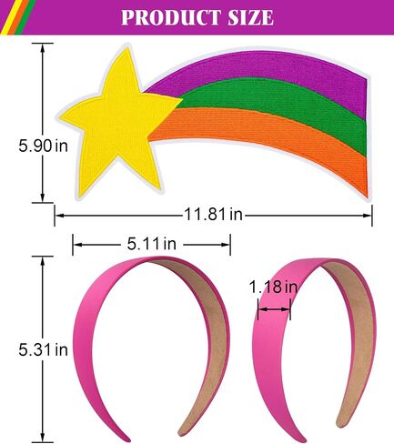 2Pcs Large Shooting Star Patch and Pink Satin Headband Rainbow Sweater Patch Halloween Cosplay Accessories for Women in Saudi Arabia