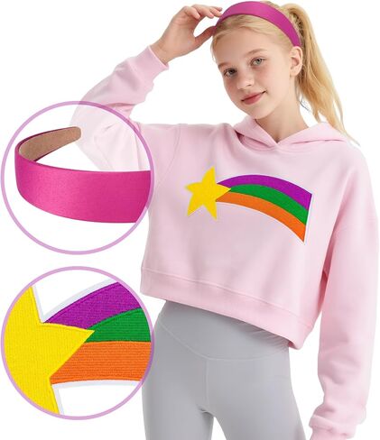 2Pcs Large Shooting Star Patch and Pink Satin Headband Rainbow Sweater Patch Halloween Cosplay Accessories for Women in Saudi Arabia