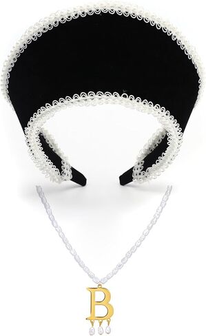 Anne Costume French Hood Letter B Pearl Necklace Tudor Headband Renaissance Headpiece for Women Halloween Princess Cosplay in Saudi Arabia
