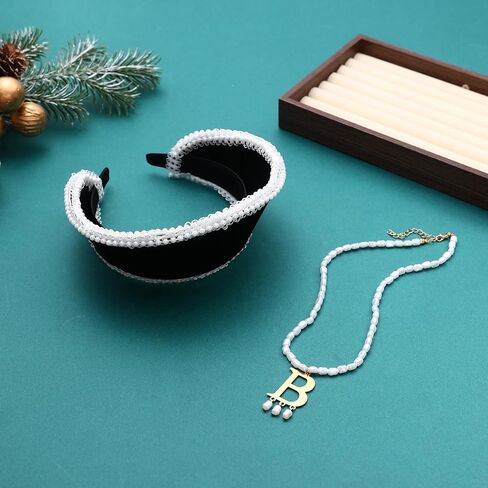 Anne Costume French Hood Letter B Pearl Necklace Tudor Headband Renaissance Headpiece for Women Halloween Princess Cosplay in Saudi Arabia