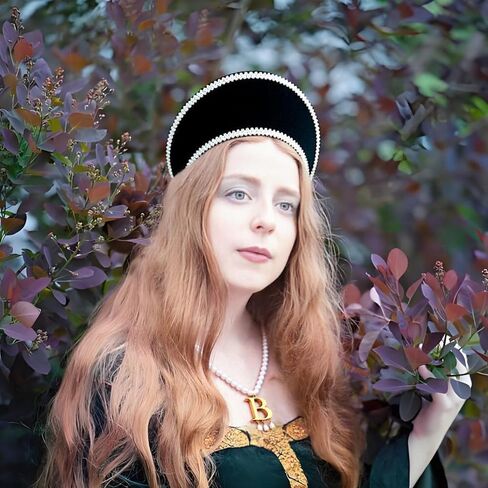 Anne Costume French Hood Letter B Pearl Necklace Tudor Headband Renaissance Headpiece for Women Halloween Princess Cosplay in Saudi Arabia