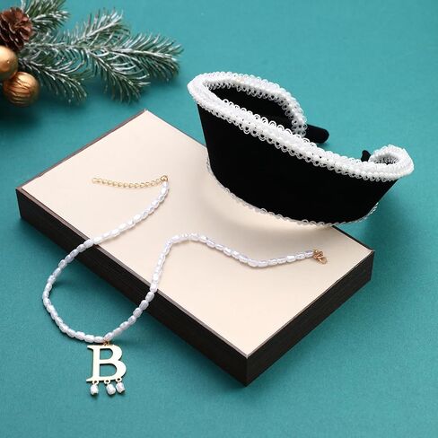 Anne Costume French Hood Letter B Pearl Necklace Tudor Headband Renaissance Headpiece for Women Halloween Princess Cosplay in Saudi Arabia