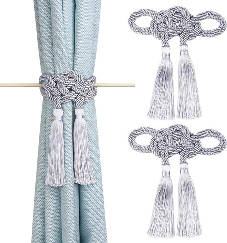 Curtain Tiebacks Rope Curtains Holders for Drapes Decorative Tie Backs with Tassel Window Treatment Holdbacks Grey 2pack in Kuwait