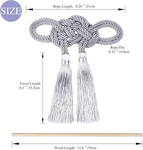 Curtain Tiebacks Rope Curtains Holders for Drapes Decorative Tie Backs with Tassel Window Treatment Holdbacks Grey 2pack in Kuwait
