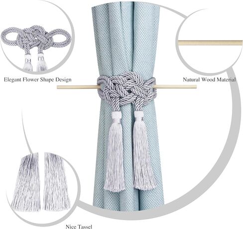 Curtain Tiebacks Rope Curtains Holders for Drapes Decorative Tie Backs with Tassel Window Treatment Holdbacks Grey 2pack in Kuwait