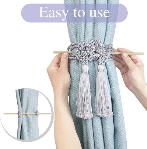 Curtain Tiebacks Rope Curtains Holders for Drapes Decorative Tie Backs with Tassel Window Treatment Holdbacks Grey 2pack in Kuwait