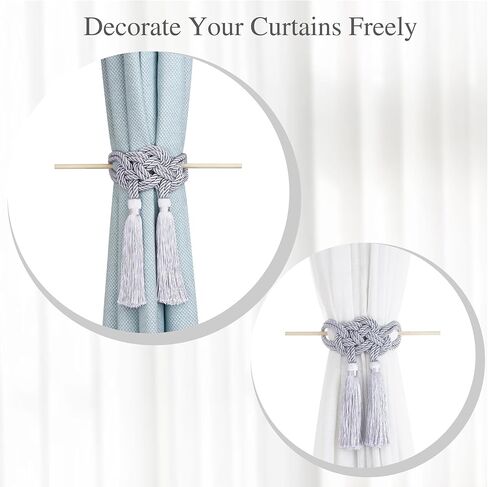 Curtain Tiebacks Rope Curtains Holders for Drapes Decorative Tie Backs with Tassel Window Treatment Holdbacks Grey 2pack in Kuwait