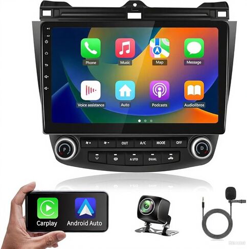 ترقية [2+32G] ستيريو راديو السيارة لهوندا أكورد 2003-2007، مع [Carplay & Android Auto] شاشة لمس 10.1 بوصة بلوتوث 5.0 ملاحة GPS 4G WiFi راديو AM/FM/RDS، مع كاميرا احتياطية DSP EQ AHD رباعية النواة in Kuwait