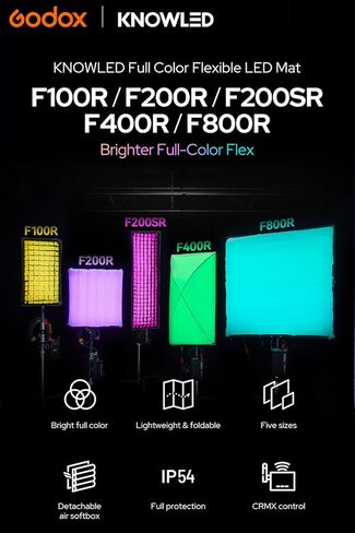 Godox Knowled F200Bi BI-Color Led Video Light Panel with Honeycomb Grid, Foldable Waterproof Flexible LED Mat DMX/CRMX/2.4G/APP Control for Film, Broadcast, Video Production & Photography (2.1 x 2.1') in Kuwait