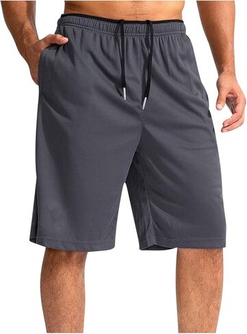 Men's Athletic Shorts Quick Dry Loose-Fit Lightweight Running Workout Gym Shorts with Pockets Beach Solid Color in Saudi Arabia