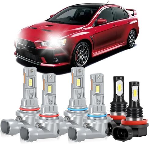 Fit For Mitsubishi Lancer 2008-2017 High Low Beam and Fog Light Bulbs, 6000K White Front Light, 20000LM 800% Brightness, Plug n Play, Pack of 6 in Saudi Arabia